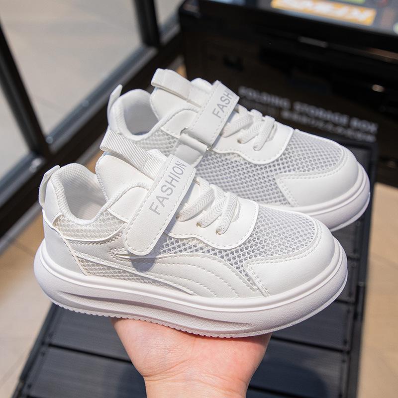 Весенне-летний стиль, детские белые туфли среднего и большого размера, кроссовки для мальчиков, спортивная обувь для девочек с мягкой нескользящей подошвой