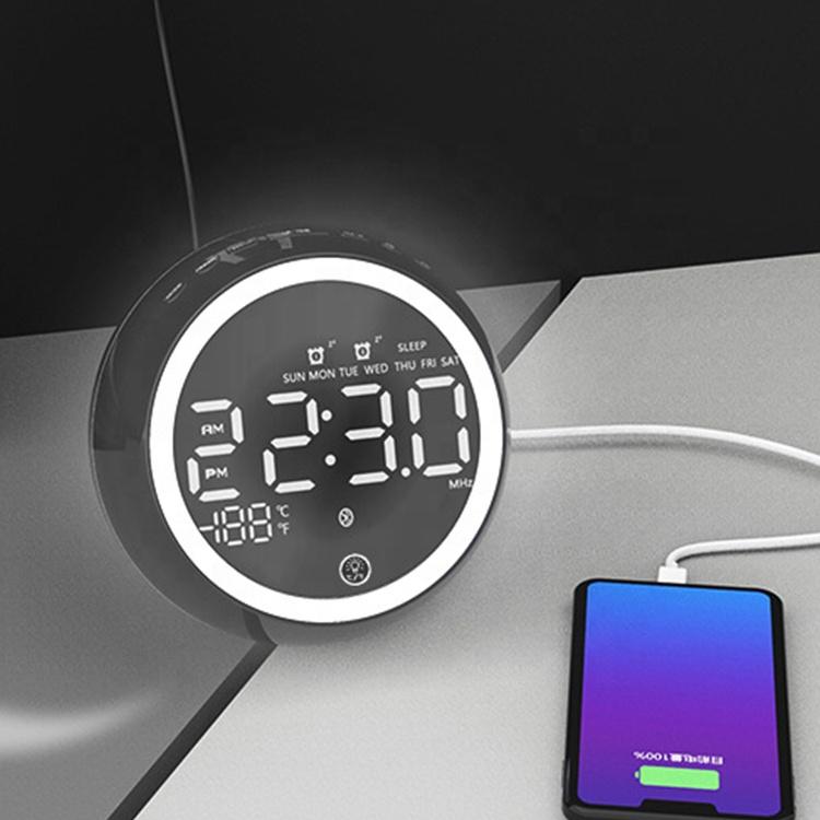 Высококачественное портативное FM-радио, цифровой будильник с USB-зарядкой, зеркалом, Bluetooth, современный настольный/прикроватный clock, температура