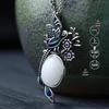 Artistic Thai Silver Enamel Magpie & Jade Pendant Necklace