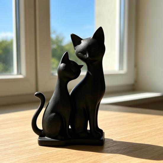 3D-печатная фигурка кошки, скульптура из переплетающихся кошек, современная статуэтка черной кошки для дома, гостиной, офисного стола, декора полки