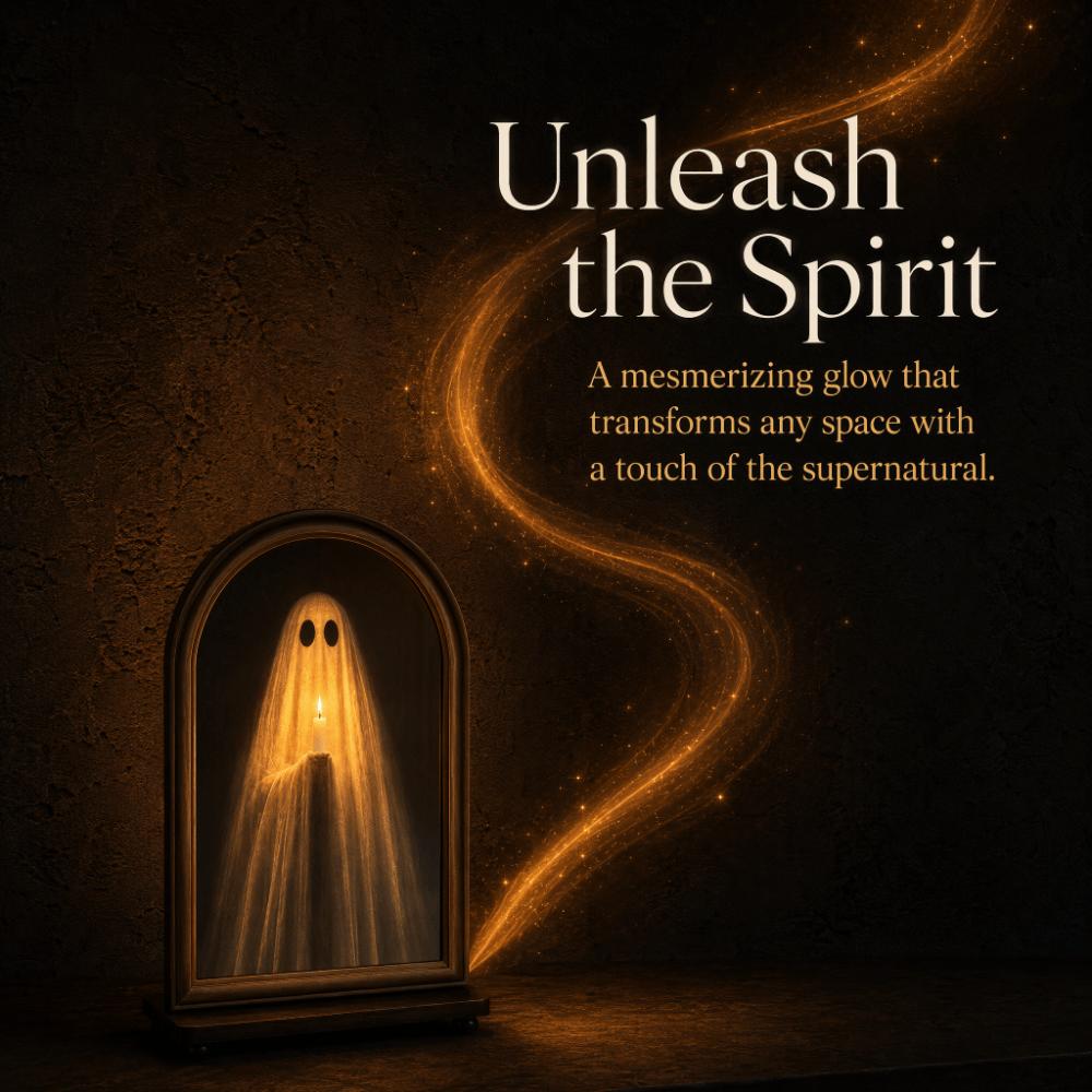 LED Glowing Ghost Mirror Battery Powered Halloween Ghost Mirror Indoor Outdoor