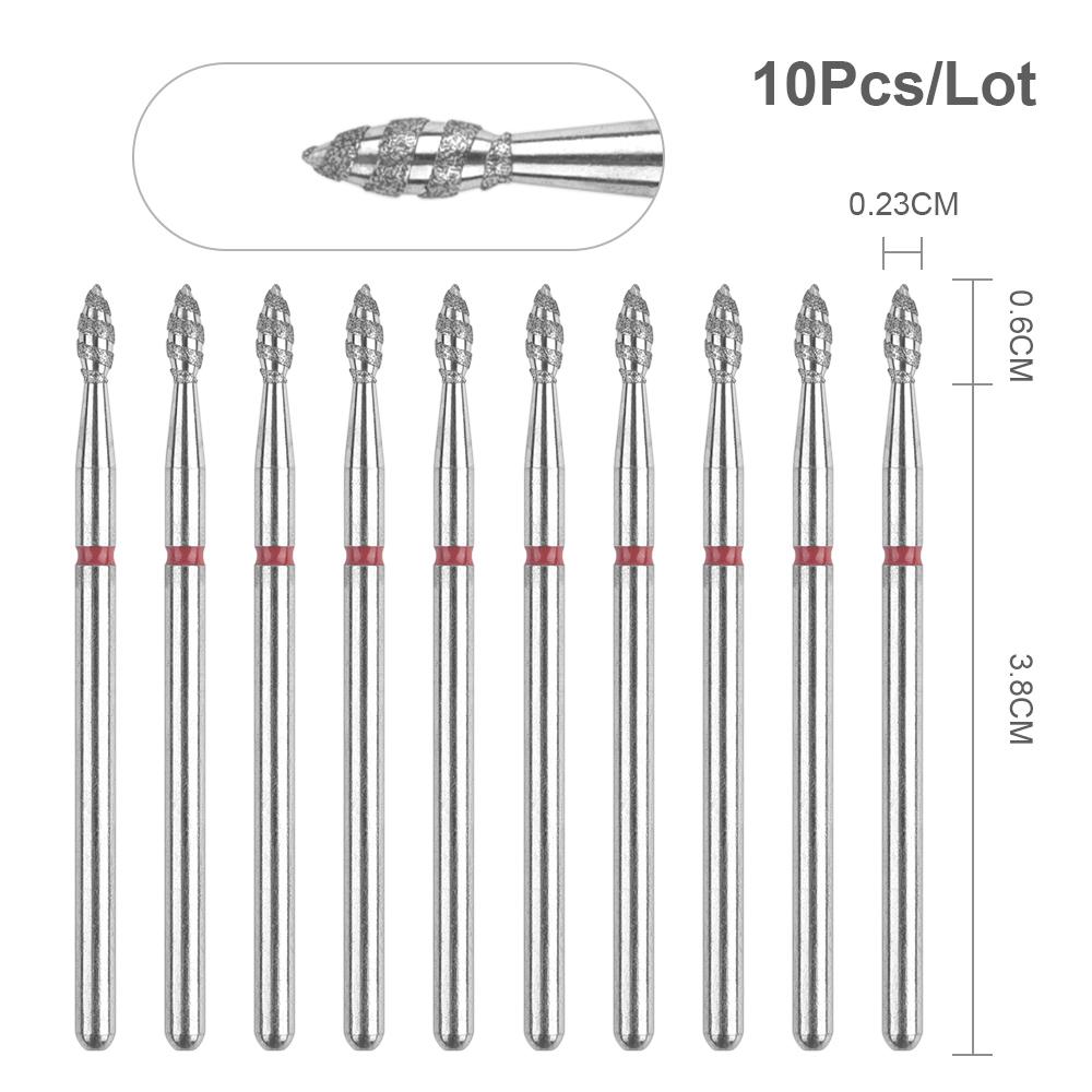 10Pcs Tornado Diamond Nail Drill Bit for Nail Drill 3/32'' Manicure Milling Cutter Cuticle Rotary Burr Drill Accessories