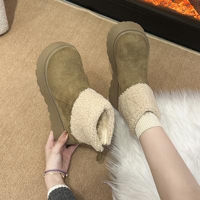 Женские зимние ботинки на толстой подошве с увеличением роста, новинка 2025 года, плюшевые теплые пушистые короткие ботинки, модные уродливые и милые хлопковые ботинки с большой головой