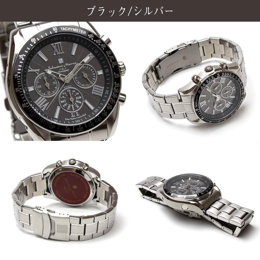Salvatore Marra Radio Watch Solar Chronograph Salvatore Marra Business Watch Clock Radio Solar Black Silver Men's Sm-15116ssbksv Men's