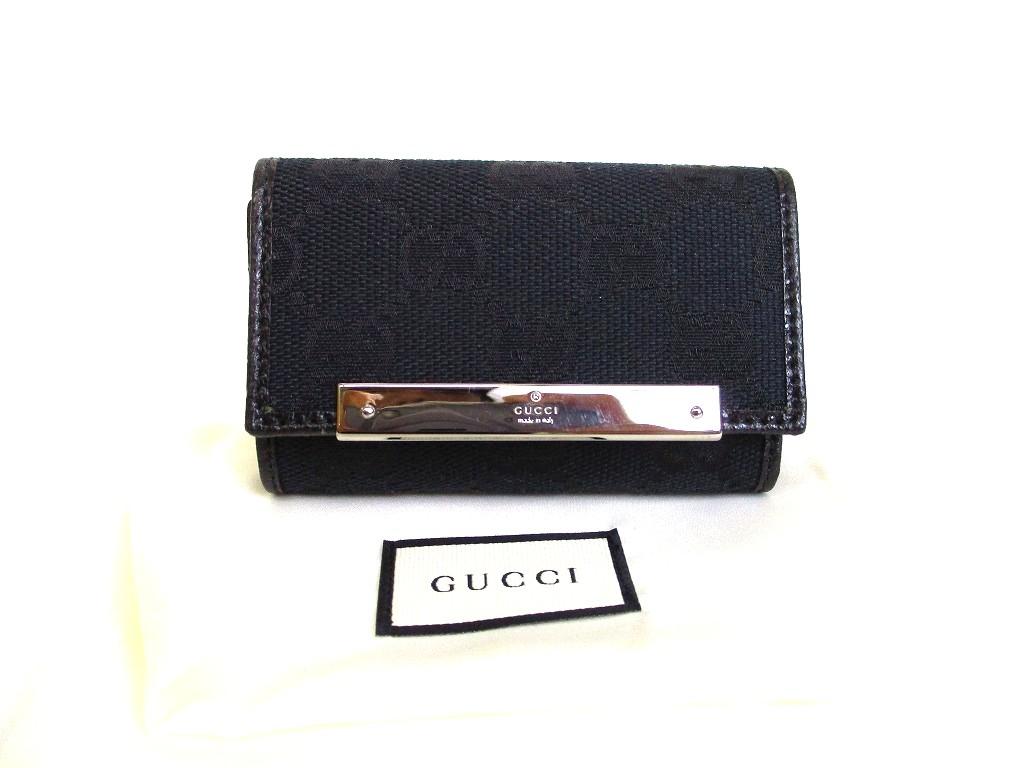 Authentic GUCCI GG Black Canvas and Leather 6 Pics Key Chain #b291 Seller refurbished