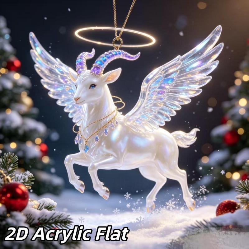 2D Acrylic Farm Goat Christmas Ornament Cute Sheep Hanging Pendant for Xmas Tree Home Holiday Decor Gift