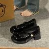 Новые французские ретро туфли Мэри Джейн на одинарном ходу, с круглым носком, квадратным каблуком, высоким толстым каблуком, увеличивающие рост, маленькие кожаные туфли, женские, на липучке, ретро
