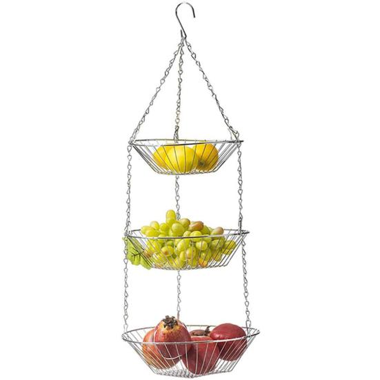 3-слойная полая круглая проволочная подвесная корзина для хранения фруктов и овощей на кухне