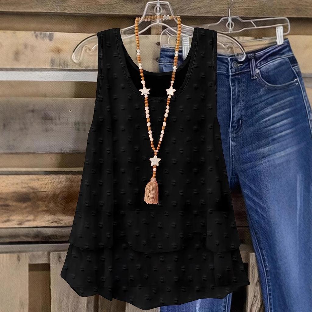 Летний повседневный топ-майка женский европейский и американский однотонный 2025