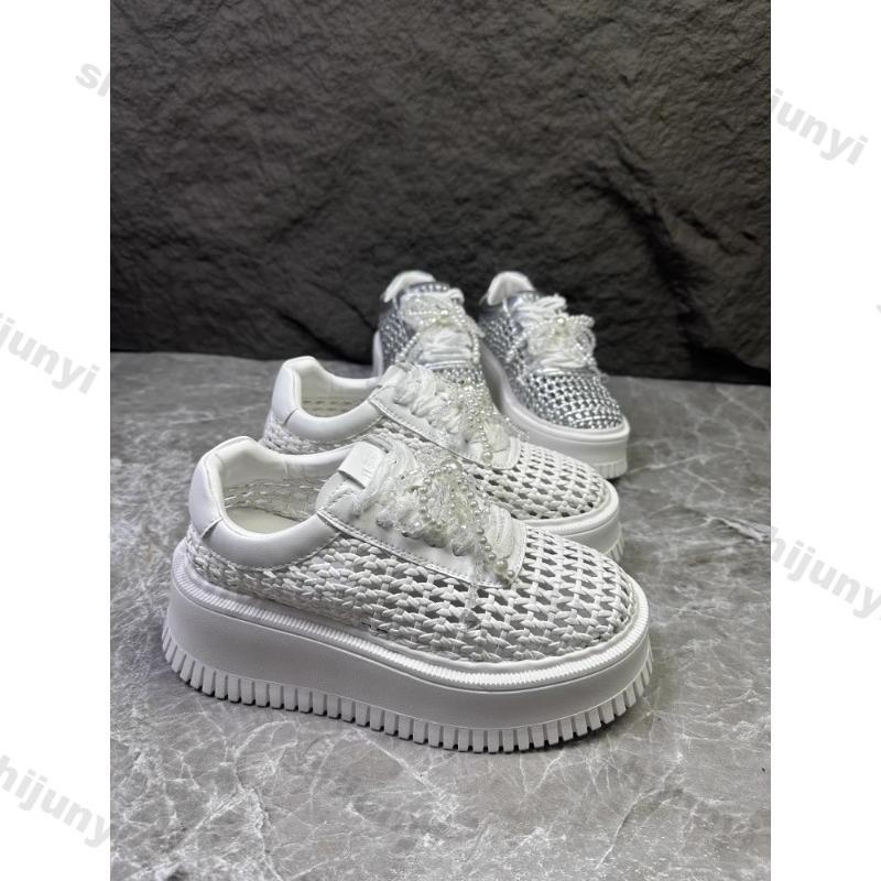 Модная женская обувь 2025 Лето Новые увеличивающие рост сетчатые дышащие туфли на платформе Легкие на шнуровке с бантом Повседневная обувь