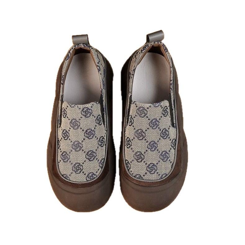 Холщовые туфли легкие одинарные туфли женские осенние новые на толстой подошве ретро ленивые повседневные