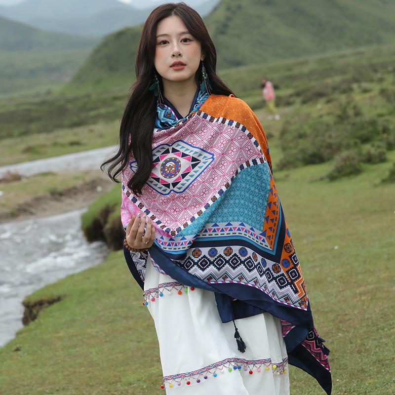 Thickened Women'S Travel Photography Shawl, Women'S Ethnic Style Scarf, Dual-Use Air-Conditioned Room Cloak