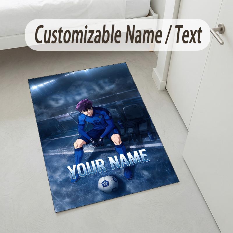 Personalized Crystal Velvet Carpet,Blue Lock Custom Printed Name, Plush Area Rug For Home Indoor Decor
