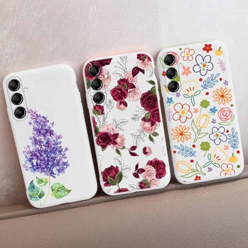 Мягкий силиконовый чехол с цветочным узором для Xiaomi Redmi Note 13 Poco C65 Samsung M35 A55 iPhone 15 Huawei Honor Realme Camera Защитный противоударный чехол