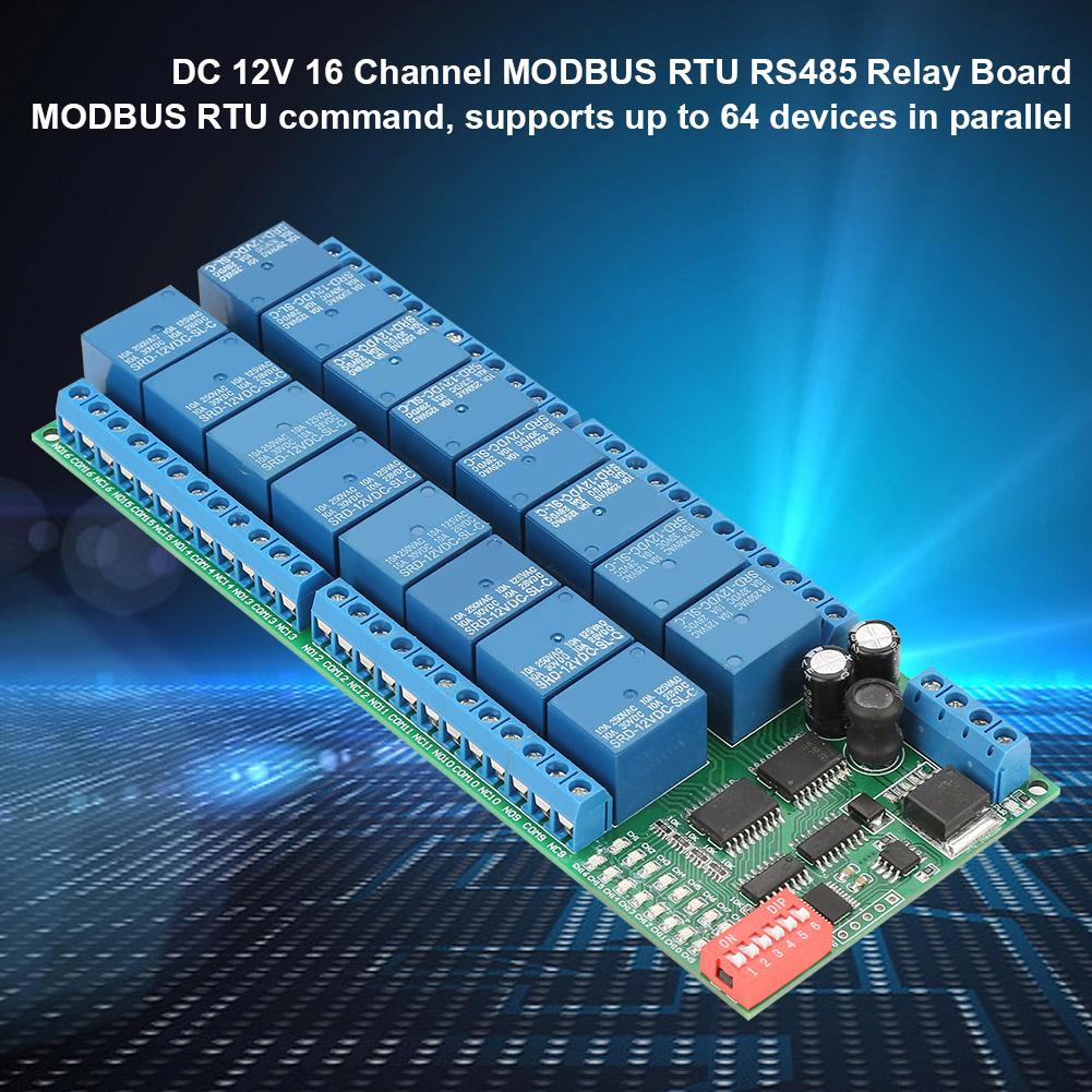 DC 12V 16-канальный MODBUS RTU RS485 релейный модуль плата контроллера PLC коммутатор последовательного порта