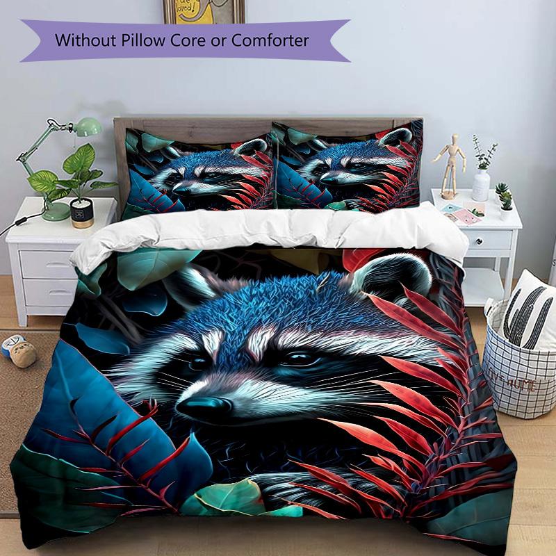 3pcs Raccoon Artwork Duvet Cover Set - Machine Washable, Includes 1 Cover and 2 Pillowcases, No Core Included yy251013139