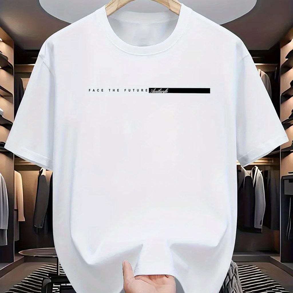 New Summer Men's 100_ Cotton Casual Loose Fit Large Letter Print Round Neck Short Sleeved T-shirt Top High Street Unisex Style