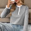 Yousheng Женский свитер с круглым вырезом, на пуговицах, с полупланкой, с длинным рукавом, вязаный, однотонный, с кружевной отделкой, джемпер, топы, повседневная одежда