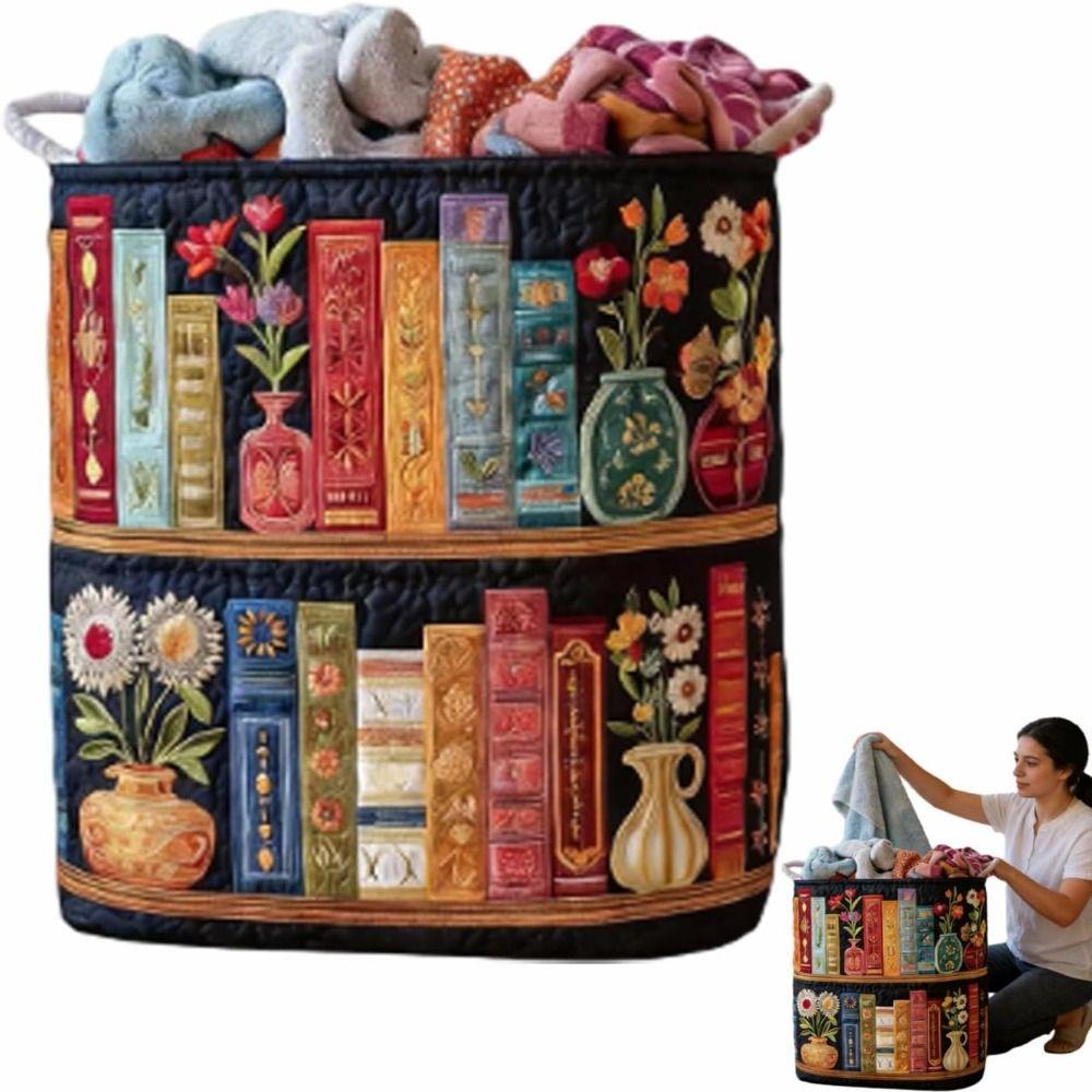 with Handle Quilted Laundry Basket Foldable Clothes Toy Organizer Fabric Floral Storage Bag