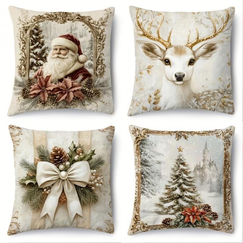 Christmas Pillow Cover Santa Claus Cartoon Cotton Linen Printed Decorative Throw Cushion Case 45x45cm