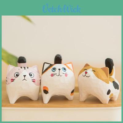 Деревянная фигурка кошки, поделка, декор для дома и офиса, подарок для любителей кошек