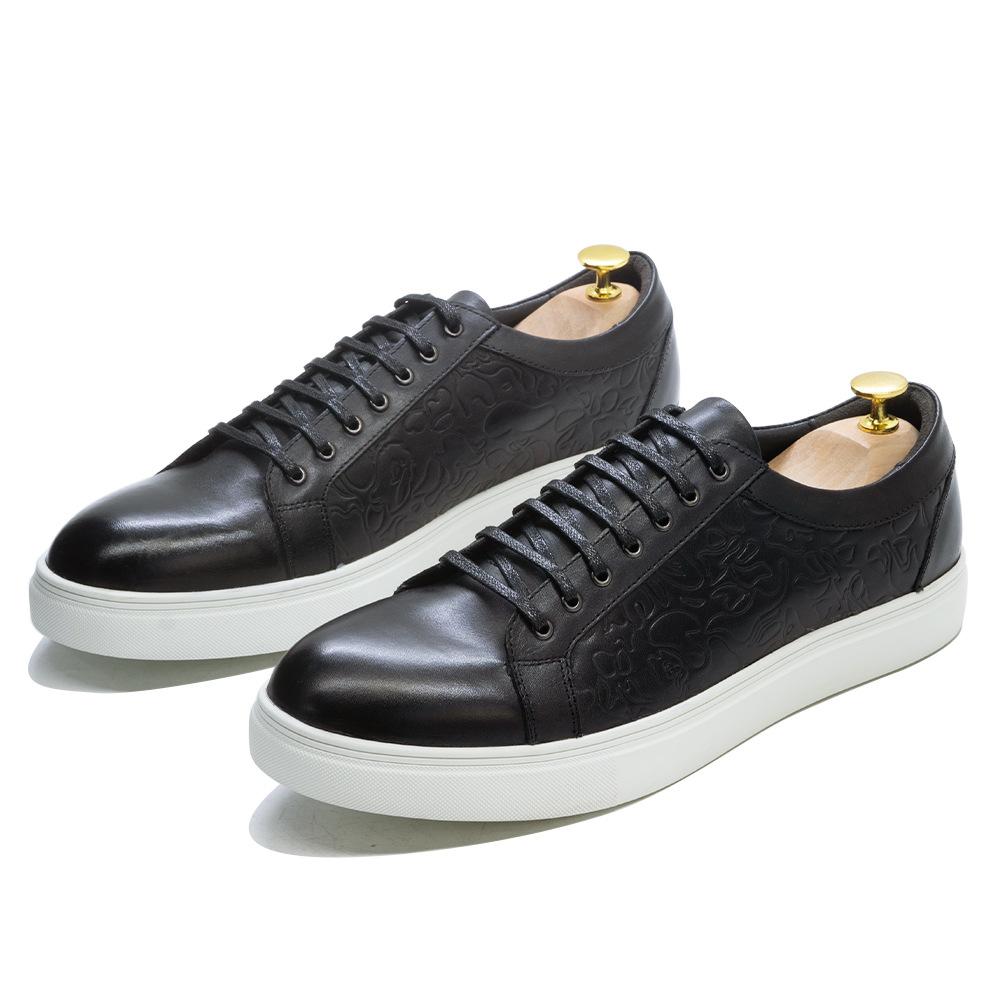 Men'S Casual Leather Shoes Leather Flat-Bottomed Comfortable Board Shoes Blue Black Daily Versatile Men'S Shoes