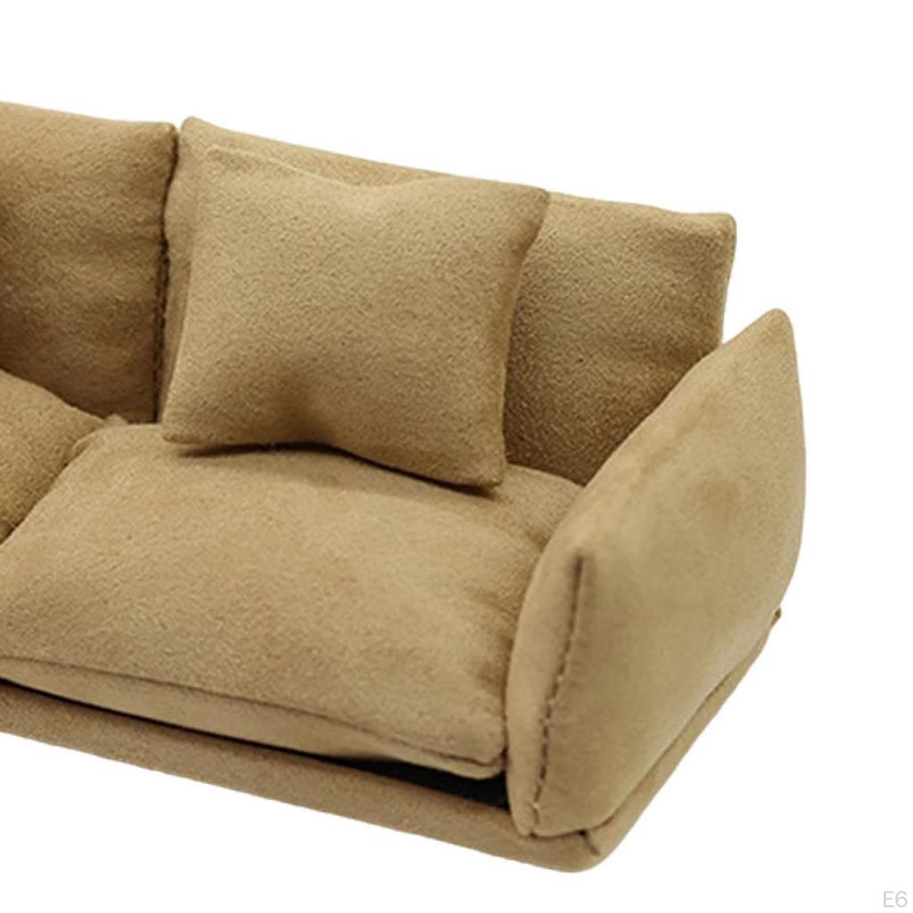 Miniature Dollhouse Sofa Couch 1:12 Scale Mini Furniture Toy Model with Pillow
