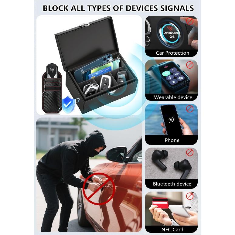 Faraday Box for Car Keys, Key Fob Signal Blocker Rfid Box for Car Keys, Faraday Key Fob Protector Signal Blocking Box