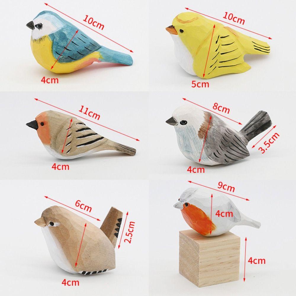 Handmade Small Bird Ornament Cute Wooden Bird Figurine Creative Wood Carving Bird Children's Toys