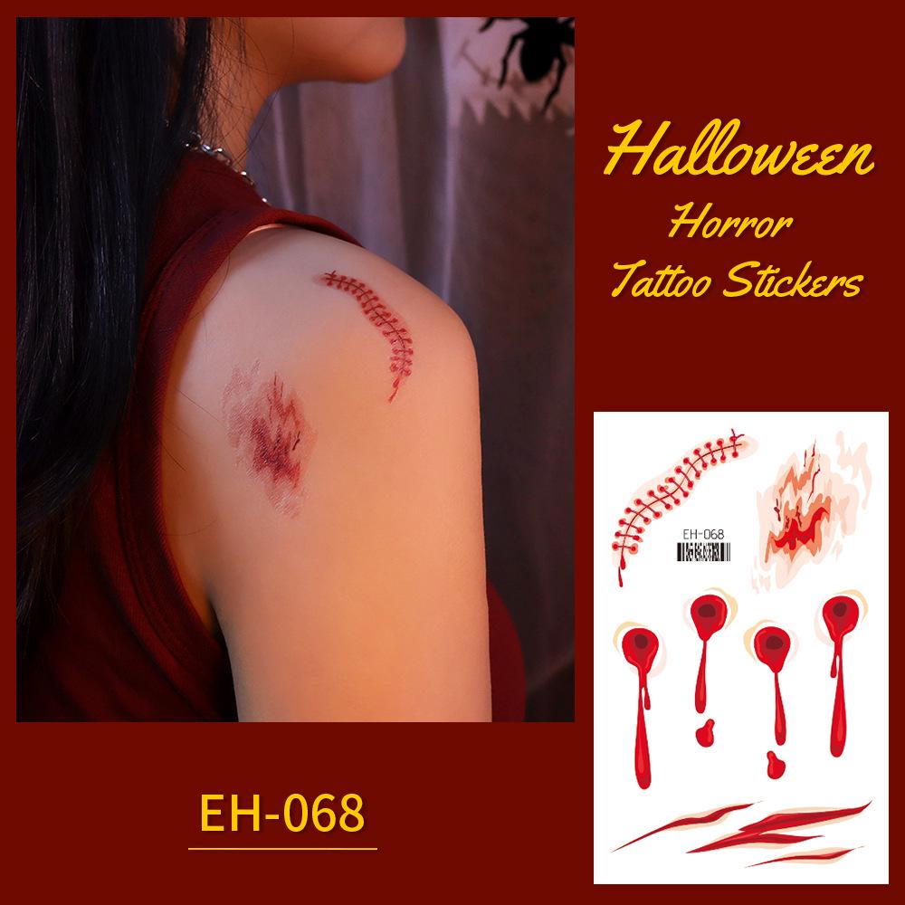 Waterproof Cross Pattern Halloween Scary Scar Tattoo Stickers for Face and Arms
