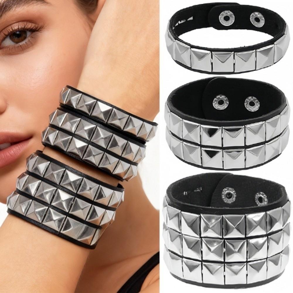 Pu Leather Studded Bracelet Goth Cuff Bangle New Black Wristband Unisex Jewelry
