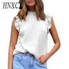 Женские модные повседневные летние однотонные блузки и рубашки без рукавов с полуводолазкой и принтом