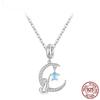 S925 Sterling Silver Moon & Cat Pendant Necklace Blue Moonstone Neck Chain for Women Girls Birthday Gift Fine Jewelry