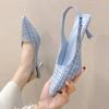 Fashion Brand Designer Slingbacks High Heels Pumps Women Blue Pointed Toe Party Shoes for Woman 2025 Summer Thin Heeled Sandals Ladies
