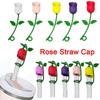 Rose Flower Drinking Dust Cap Cup Accessories Straw Tips Cover New Silicone Straw Plug Water Glass