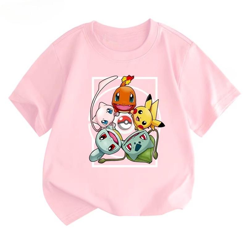 Potdemiel Summer New Pikachu Kids' 100% Cotton T-Shirt, Comfortable and Breathable, Suitable for Boys and Girls