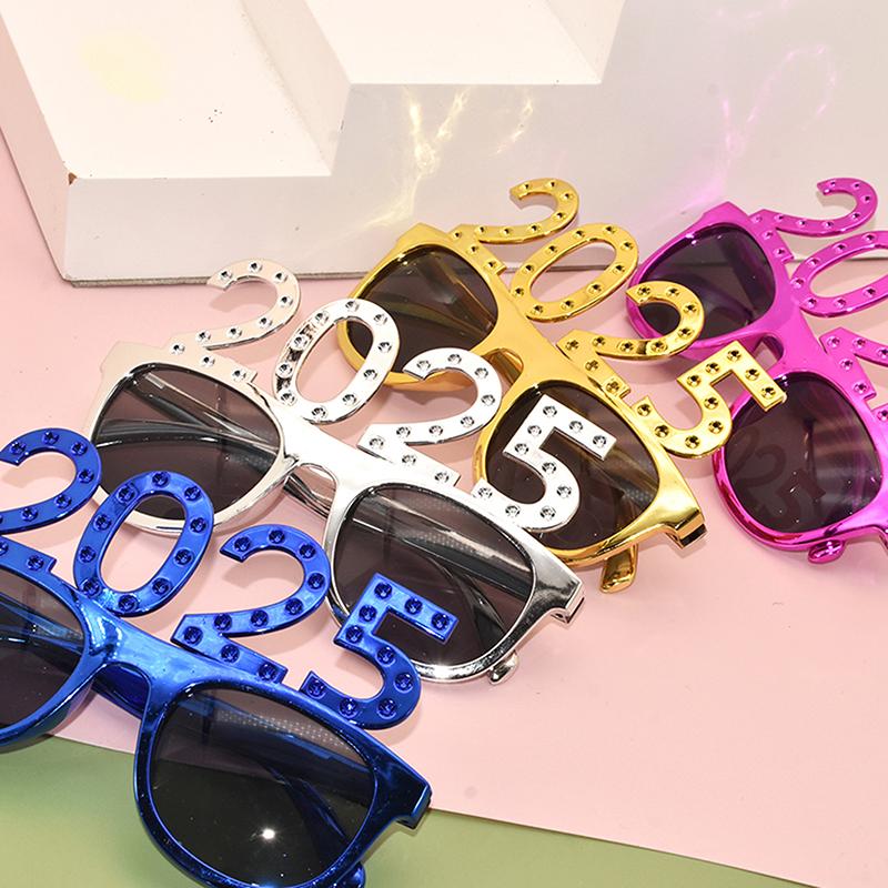 2025 Очки с цифрами, очки с Новым годом, очки с бриллиантовым блеском, реквизит для косплея, украшения для рождественской вечеринки, забавные очки