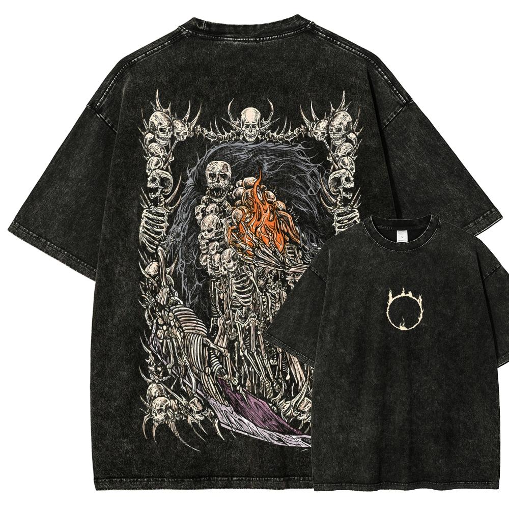 Dark Souls Game Graphic Print T-Shirt, Retro Style, Round Neck, Washed Cotton, Loose Fit, Casual, Plus Size for 1383