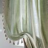 Luxury Emerald Striped Embroidery Curtains - Artisan Openwork Sheers for Gourmet Kitchens & Designer Living Rooms Certified Linen