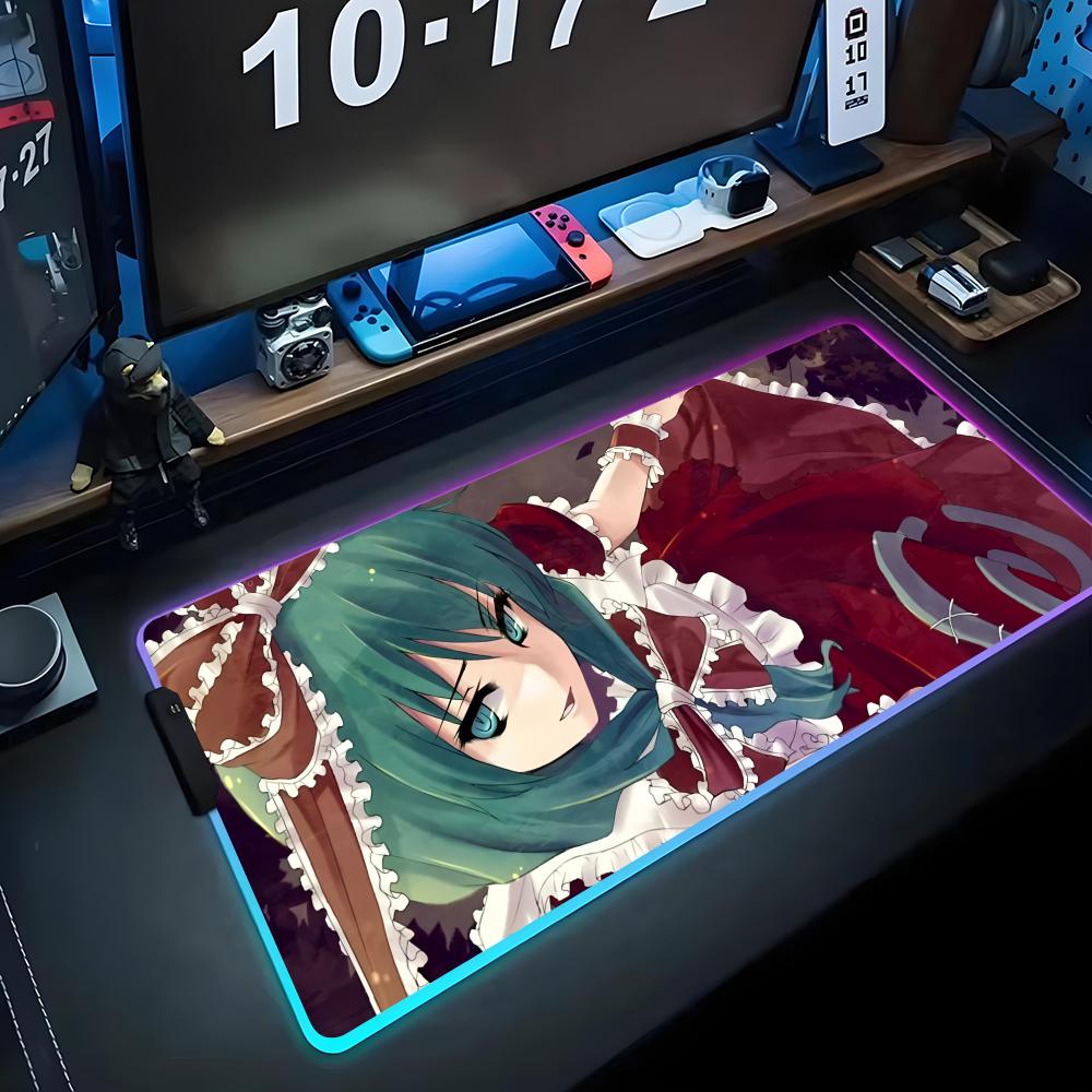 Hina Touhou Коврик для мыши RGB Игровой коврик для мыши Большой светодиодный коврик Настольный коврик для ПК Светящийся коврик для мыши Большие коврики для клавиатуры Настольный ковер с подсветкой
