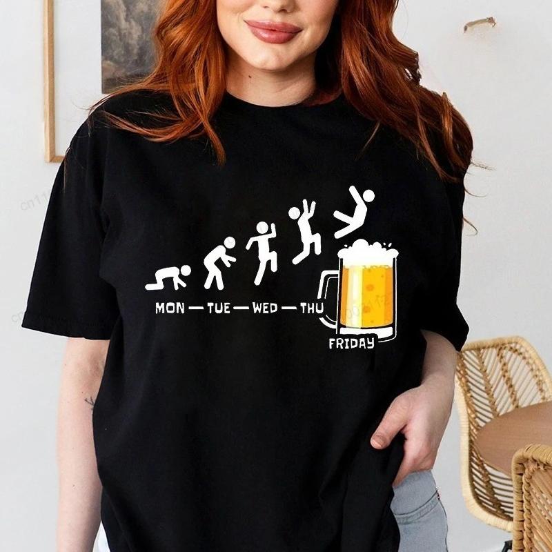 Women's Monday To Friday Beer T-shirts Fun Casual Fashion Sports T-shirts Skull Friday Beer Graphic T-shirts Women's Clothing