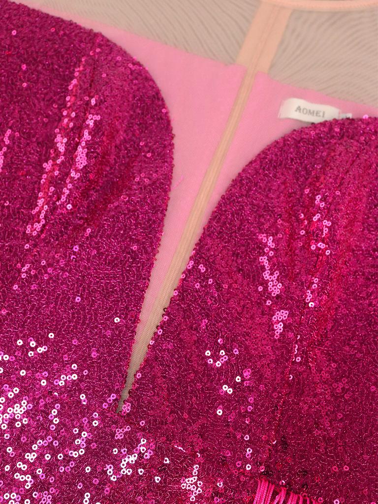 AOMEI Платья цвета фуксии с кисточками для женщин, сексуальный тюль с блестками, лоскутное роскошное блестящее вечернее платье на день рождения, коктейльное мероприятие, облегающее платье, наряд