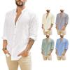 Мужская льняная повседневная рубашка с длинными рукавами без воротника с воротником-стойкой, летний топ