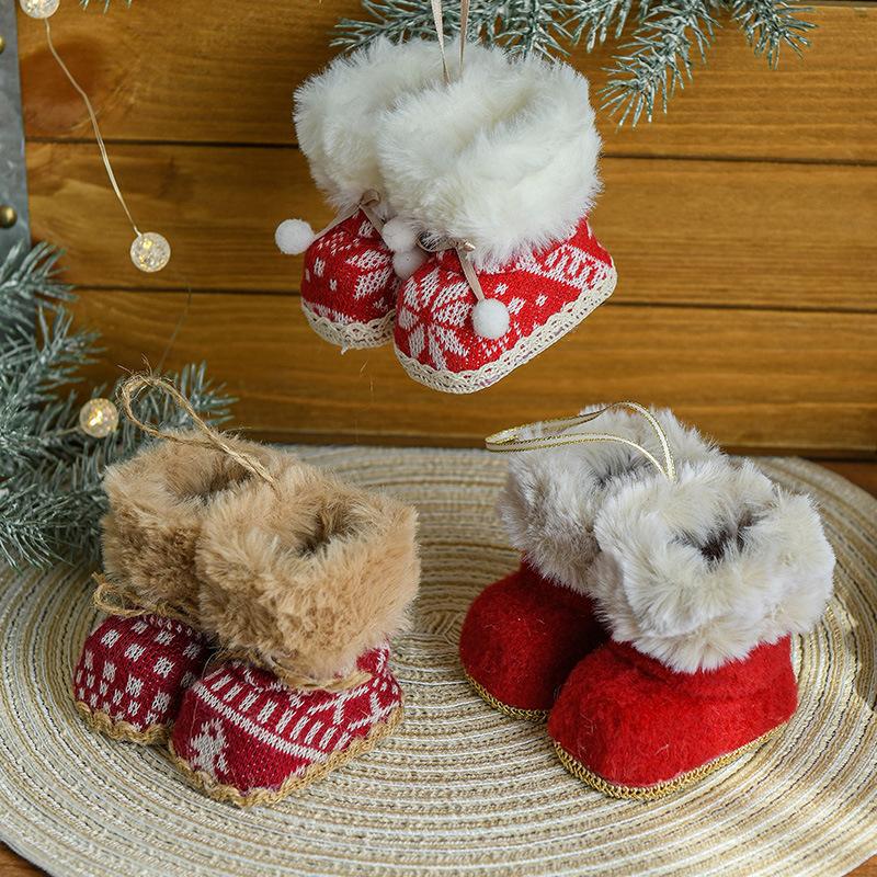 Festive Furry Christmas Ornament Mini Boot Tree Hanging Decoration Charm for Xmas Holiday Party Home Wall Decor Party Gift