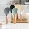 Rice Shovel with Wooden Handle Rice Non-Stick Silicone Scoop for Home