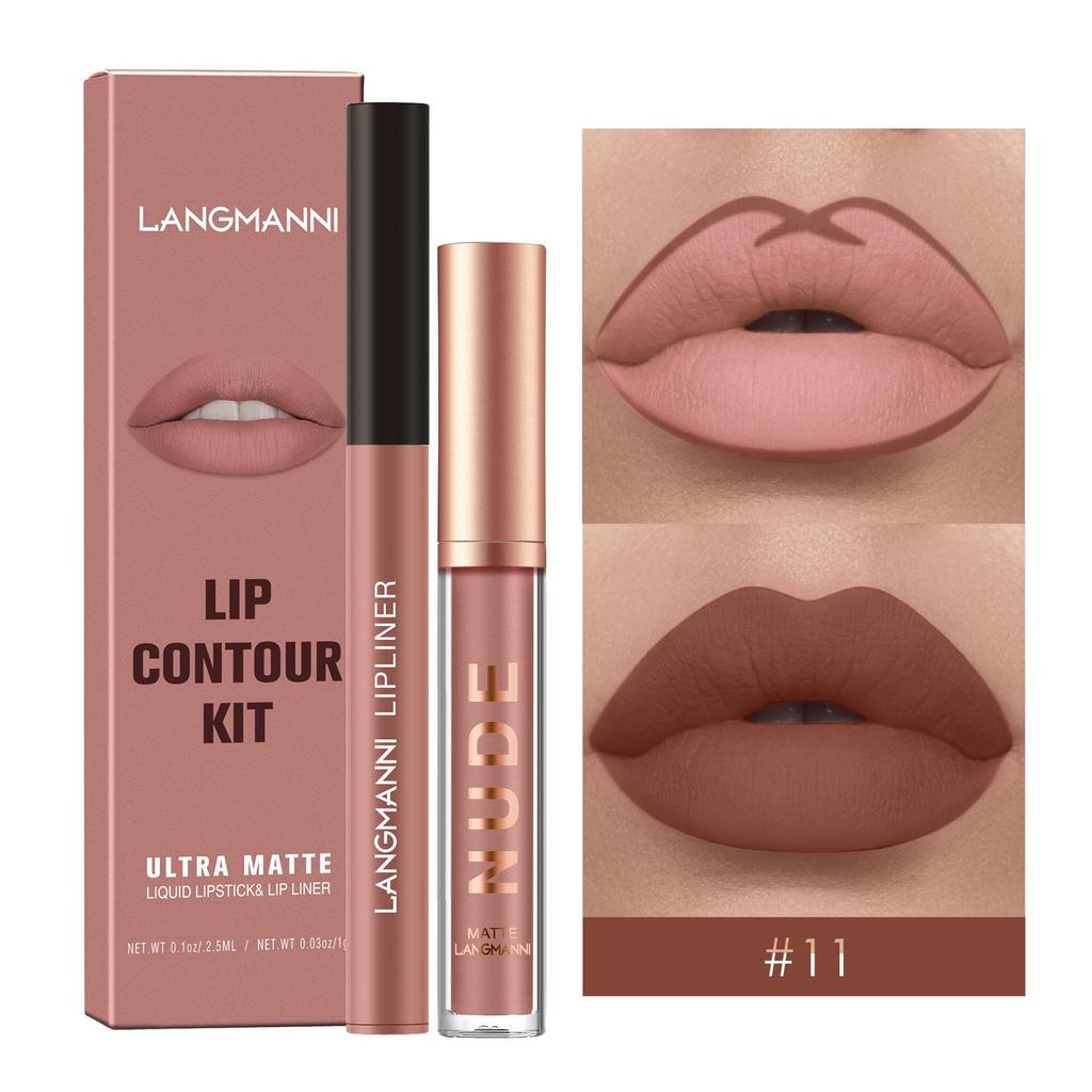 Langmanni 2-Piece Matte Lip Gloss & Liner Set - Long-Lasting, Smudge-Proof Makeup