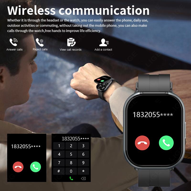 TWS 2-в-1 Клипса-наушники Умные часы Bluetooth-наушники 2,01" Отвечать на звонки Для мужчин Женщин Спортивные Умные часы Новые