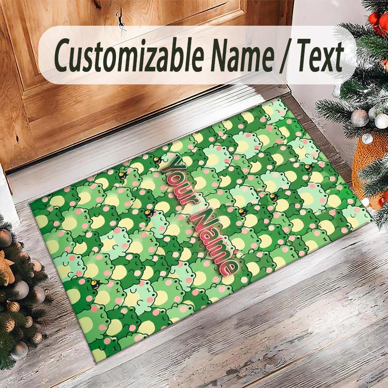 Frog Theme Crystal Velvet Floor Rug Personalized Custom Name Text Warm Carpet Home Decoration