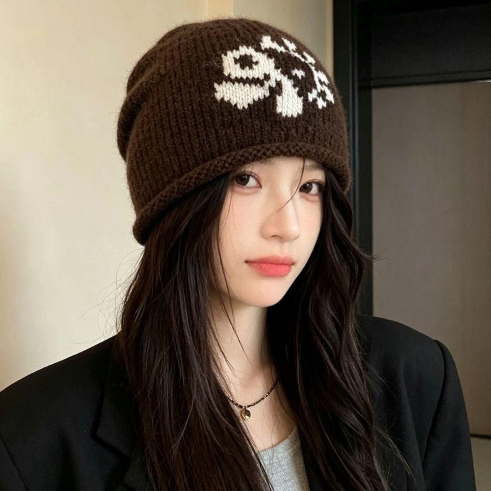 Warm Winter Earflap Hat Fair Isle Pattern Ear Protection Hat Knitted Beanie Hat Casual Wear