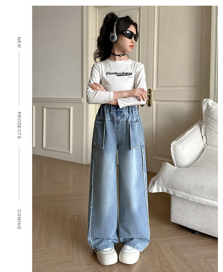 Girls' Spring Jeans 2026 New Mid to Large Korean Edition Wide Leg Pants Straight Leg Versatile Pants Stylish Outerwear Pants